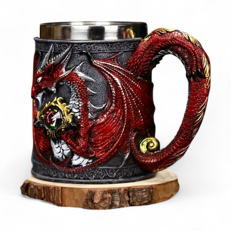 Stainless Steel Dragon Mug With 3D Winged Design For Drinks