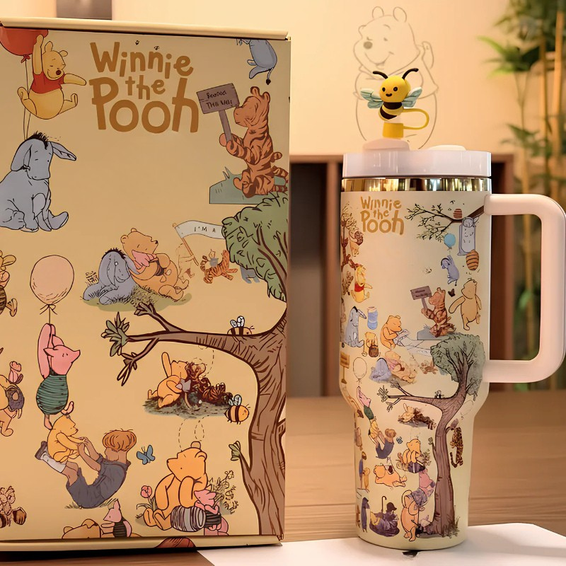 Winnie The Pooh Printed 40oz Tumbler With Handle And Straw