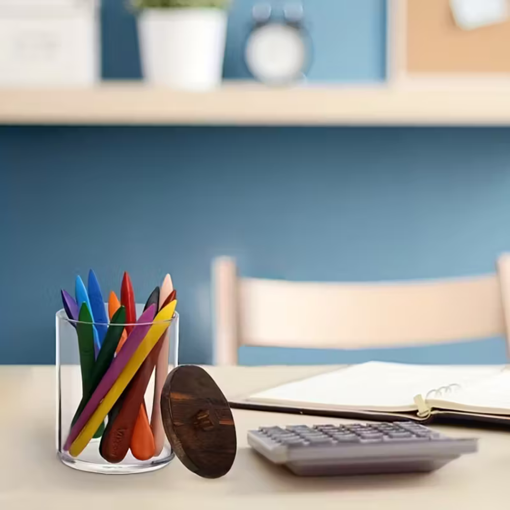 Apothecary Jar Swabs Storage ContainerBathroom Swab Dispenser With Wooden Lid And Organizer Box - Image 4