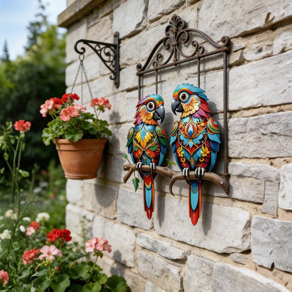 1PC 2D Colorful Macaw Couple Metal Wall Decor