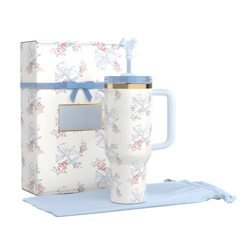 Holiday Floral Tumbler With Handle And Straw