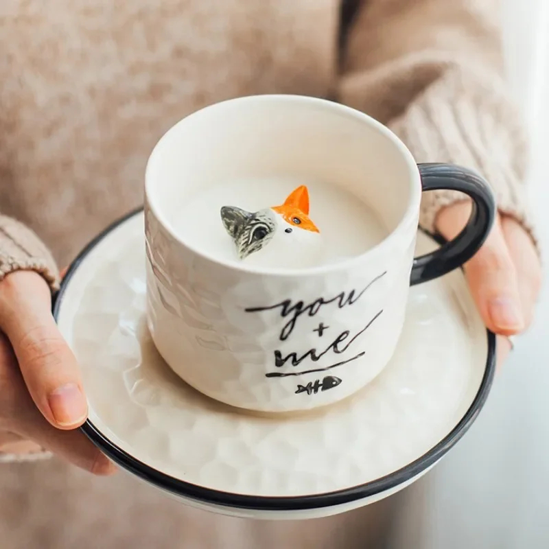 Kitten Ceramic Coffee Mug With Saucer