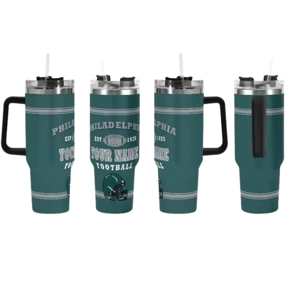 Personalized 40oz Philadelphia Eagles Football Travel Tumbler