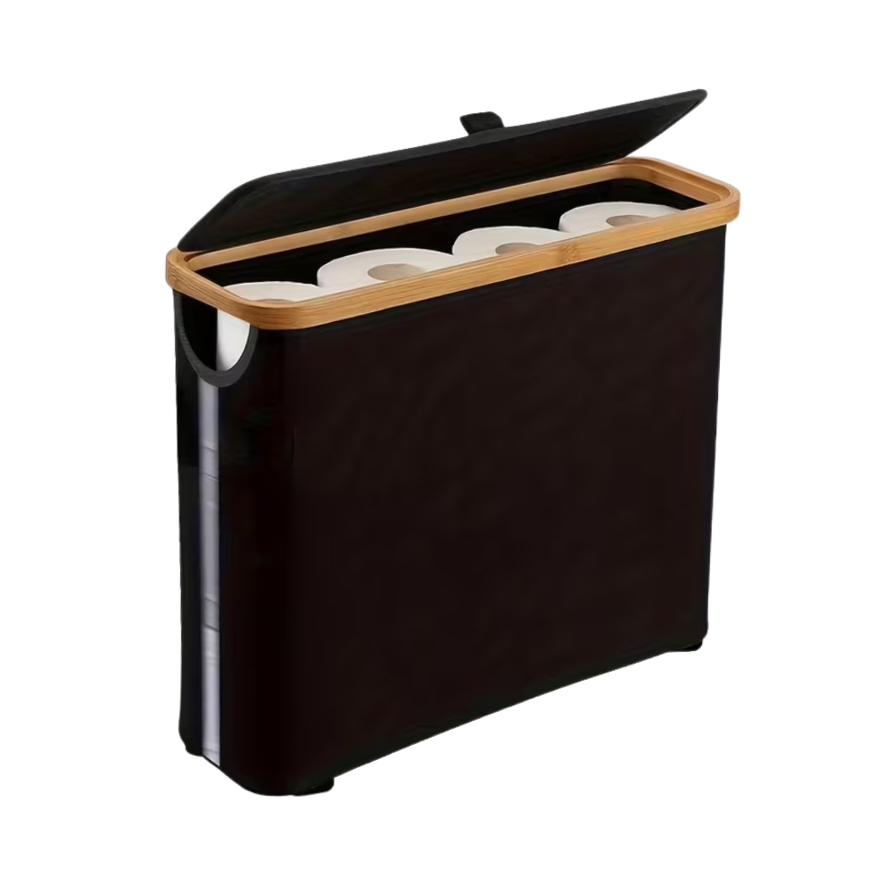 Paper Basket, Bamboo Toilet Paper Storage - Ultimate Bathroom Storage with Bamboo LidToilet Paper Storage Basket With Bamboo Lid - Image 2