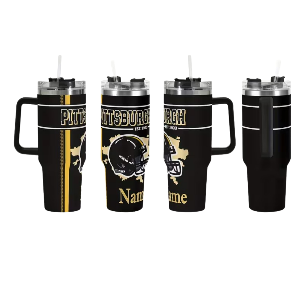 Personalized 40oz Pittsburgh Steelers Football Themed Tumbler
