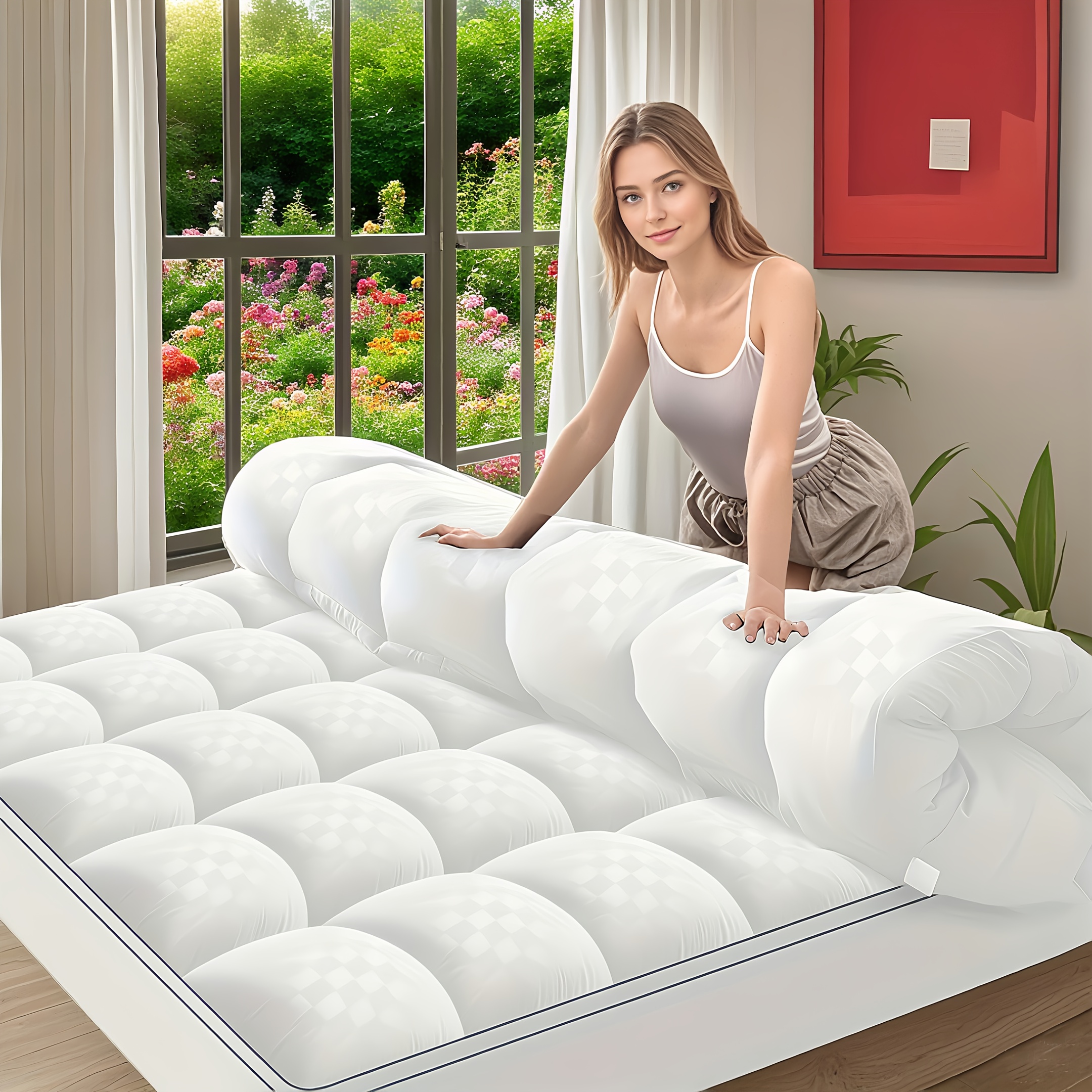 Mattress Topper, Extra Thick Mattress Pad Pillow Top Mattress Cover Quilted Fitted Mattress Protector Top Stretches Up 8-21" Deep Pocket CoolingExtra Thick Cooling Mattress Topper With Deep Pocket For Better Sleep  - Image 5