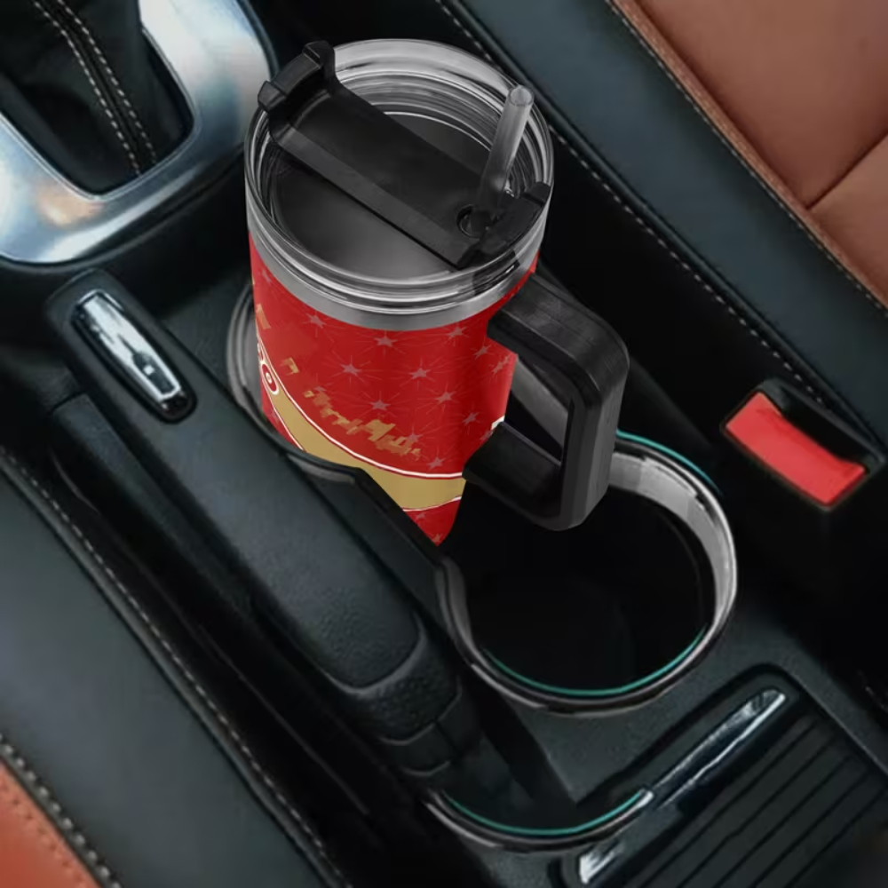 40oz Insulated Tumbler with Flip Lid & StrawsSan Francisco 49ers Themed Travel Mug - Image 4