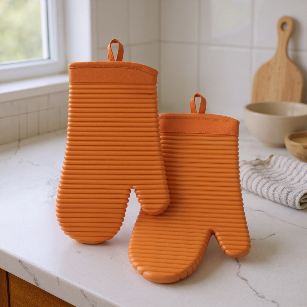 Ribbed Soft Silicone Oven Mitt Set