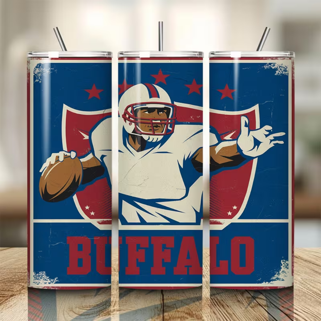 Buffalo Bills Football Team Themed 20oz Insulated Stainless Steel Tumbler For Fans