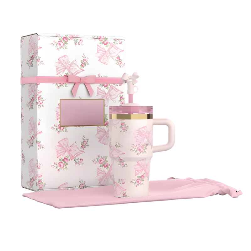 Holiday Floral Tumbler With Handle And Straw