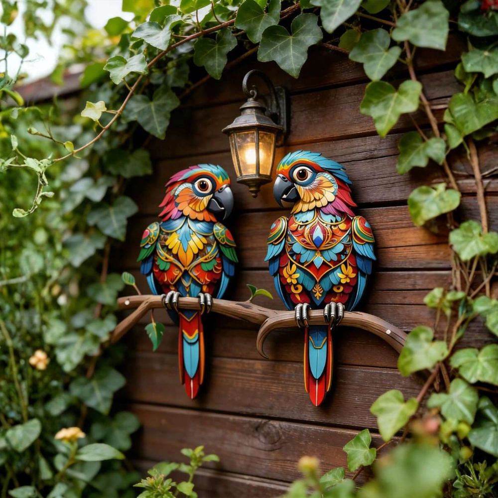 1PC 2D Colorful Macaw Couple Metal Wall Decor