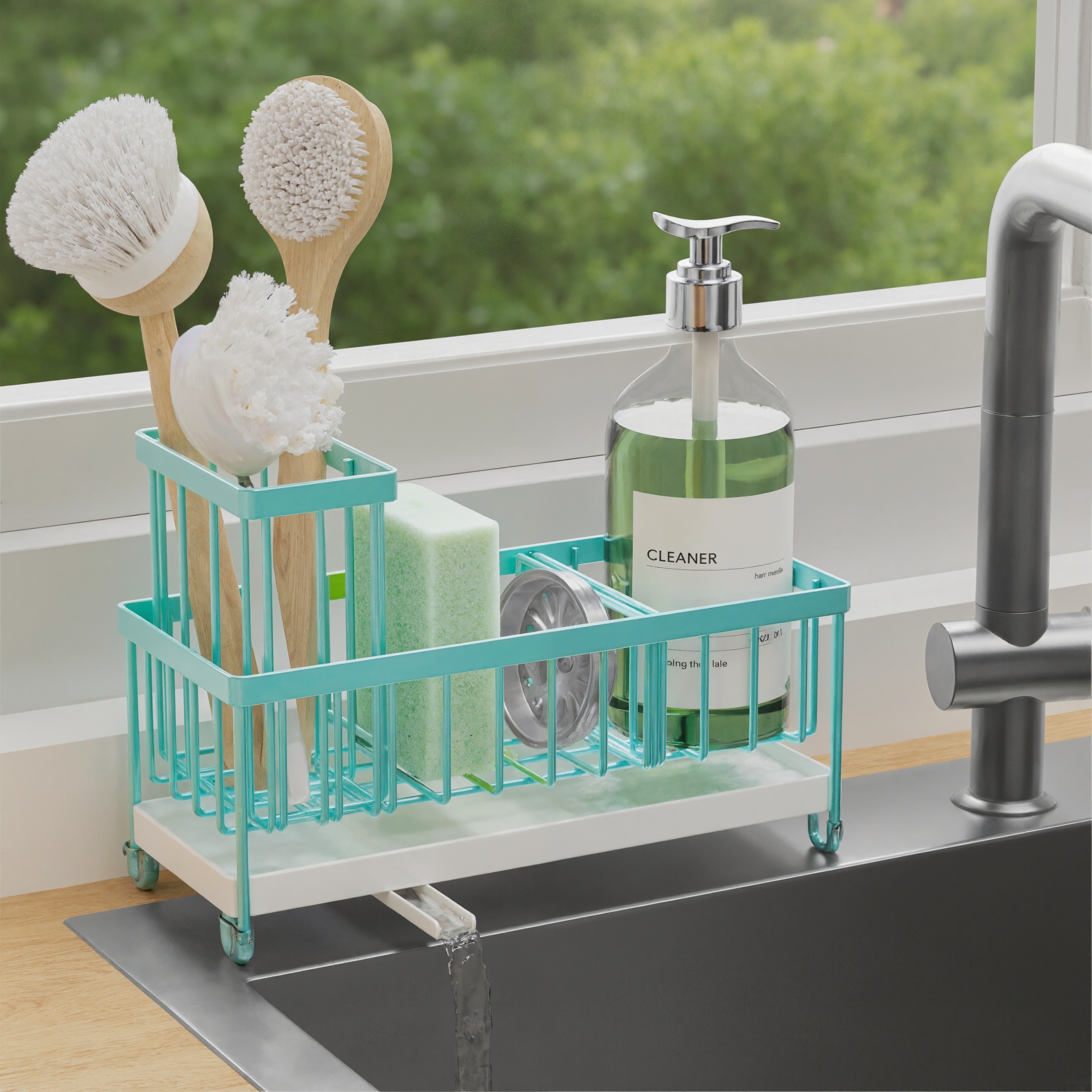 Rotating Spout Kitchen Sink CaddySponge Holder Sink Caddy Organizer With High Brush Holder - Image 12