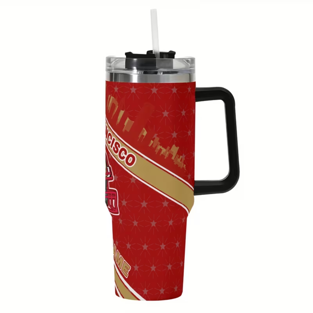 40oz Insulated Tumbler with Flip Lid & StrawsSan Francisco 49ers Themed Travel Mug - Image 3