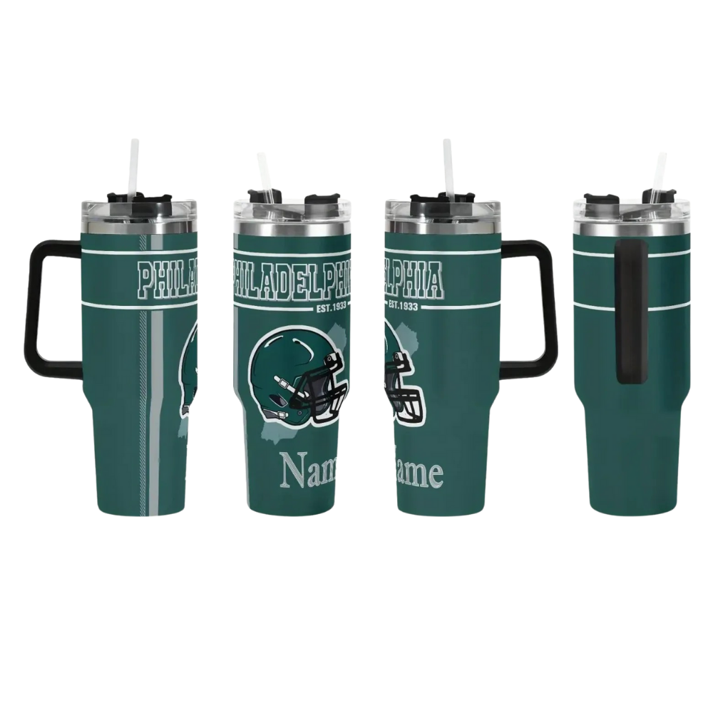 Personalized Philadelphia Eagles Football Inspired Travel Mug