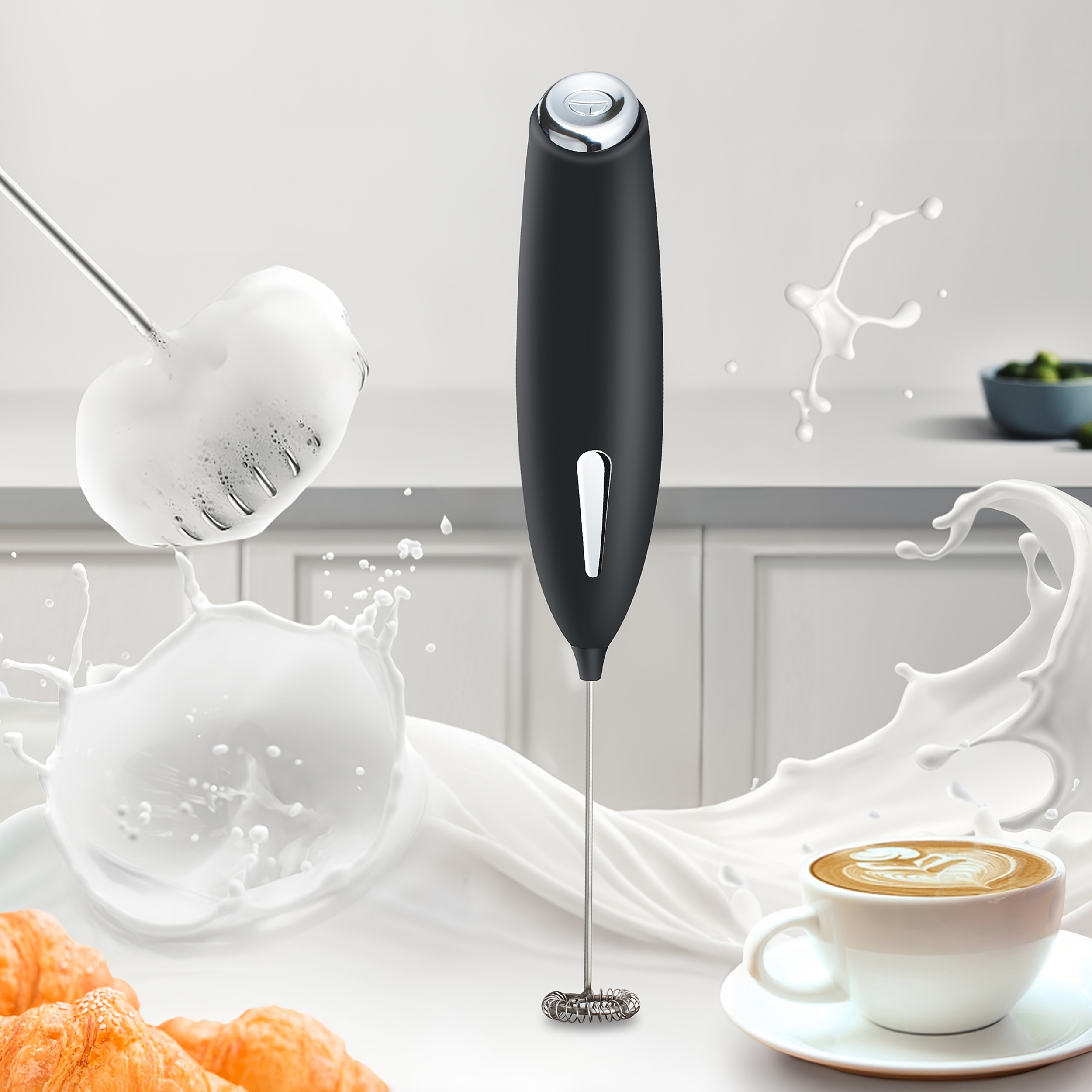 Electric Milk Frother, Milk Foam Maker, Requires Batteries (Not Included) Stainless Steel Beverage Mixer, Portable Electric Whisk for Coffee, Latte, Cappuccino, Chocolate, Matcha Foam Creator, Mini Coffee Blender, Handheld Mixer
