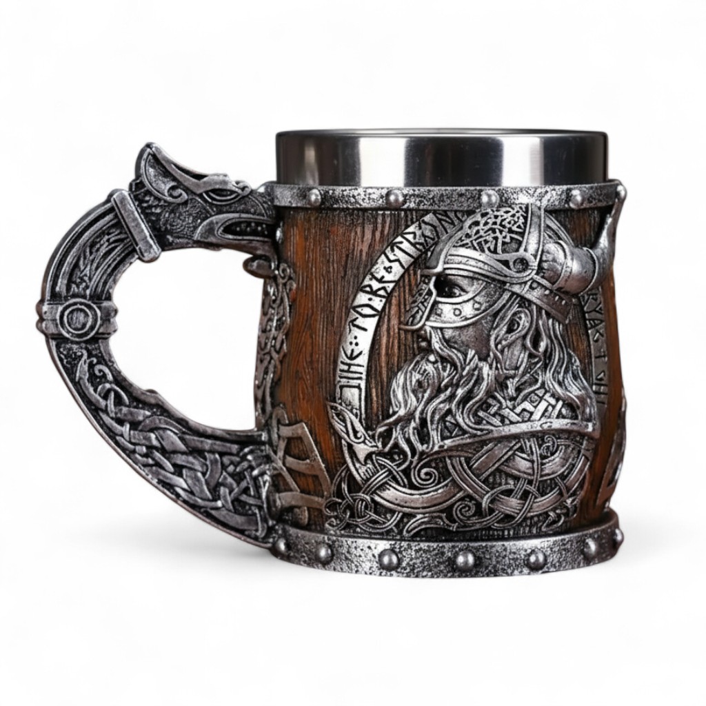 Stainless Steel Viking Beer CupStainless Steel Drink Mug With Norse Style Warrior And Dragon Design - Image 5