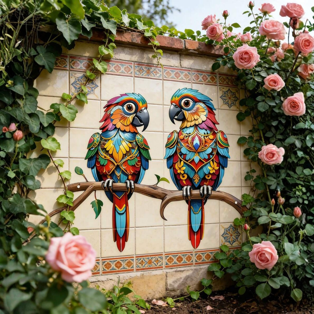 1PC 2D Colorful Macaw Couple Metal Wall Decor