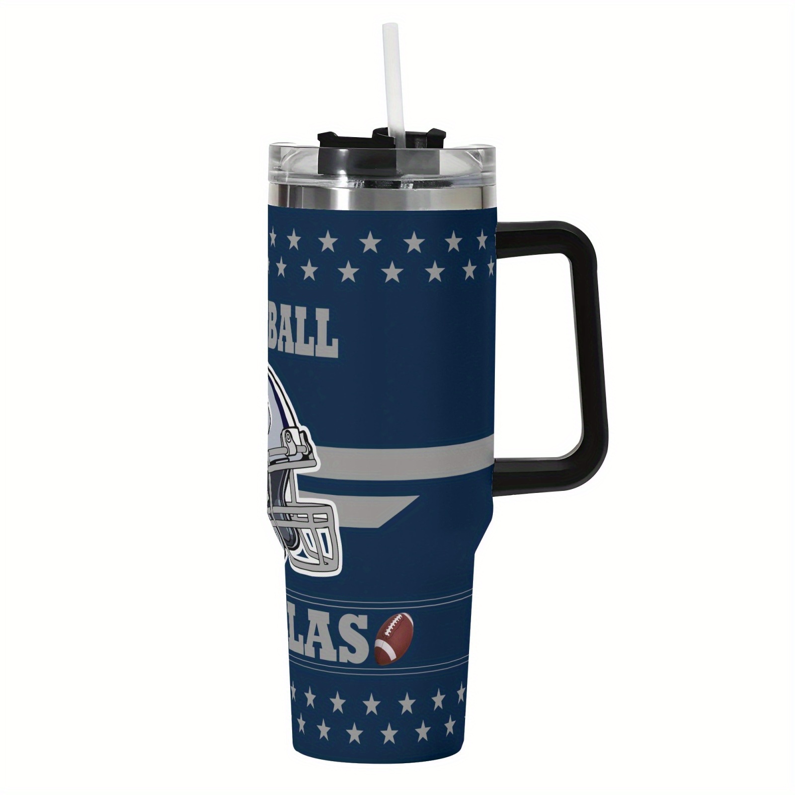 Dallas Football Theme 40oz Stainless Steel Vacuum Insulated TumblerDallas Cowboys Football Team Themed Tumbler With Handle And Lid - Image 3