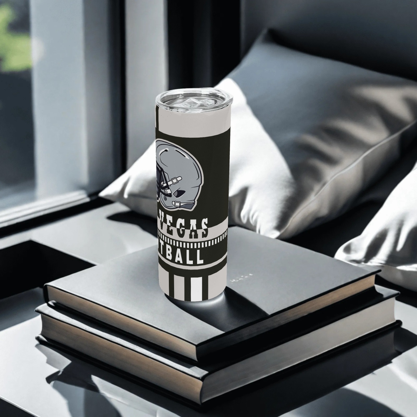 Las Vegas Football Themed 20oz Tumbler with Handle and Straw20oz Las Vegas Raiders Football Team Themed Stainless Steel Travel Cup - Image 6