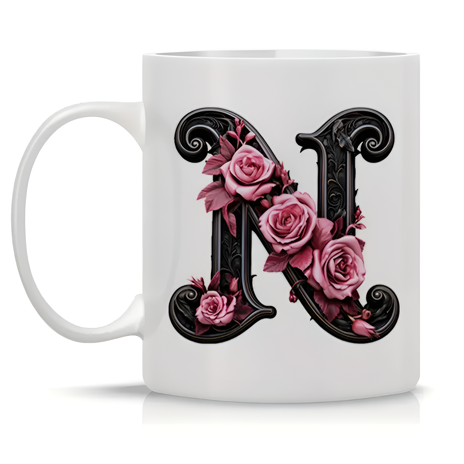 Floral Alphabet Printed Ceramic Coffee Mug
