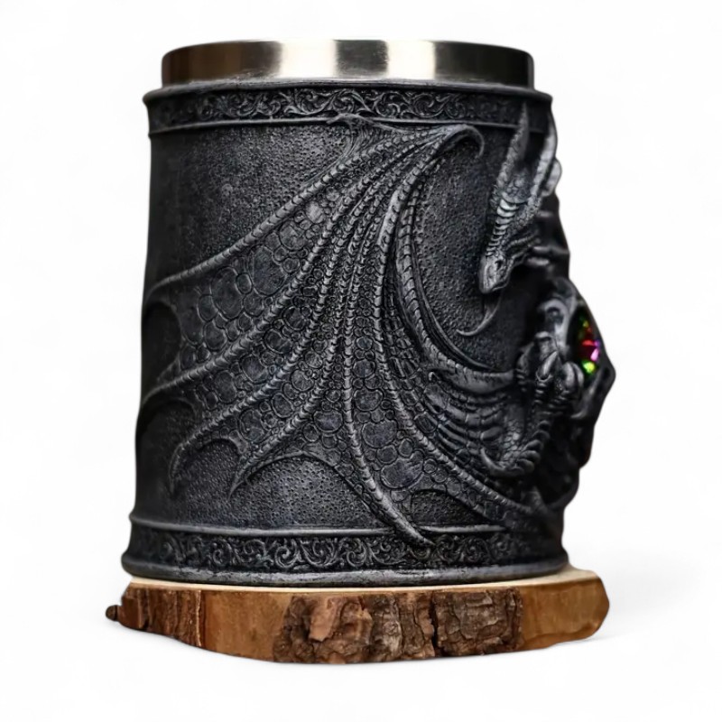 Stainless Steel Dragon Mug With 3D Winged Design For Drinks