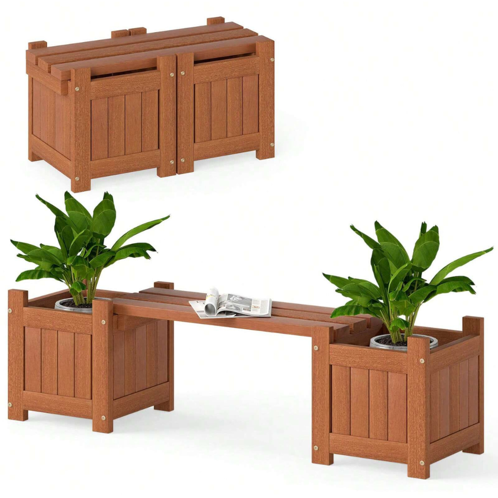 Outdoor Wooden Planter Box with Bench Seat