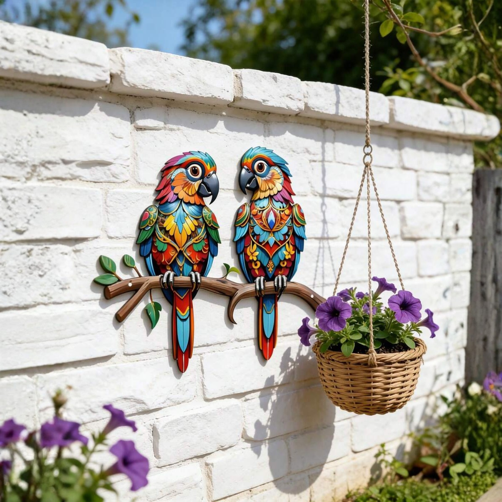 1PC 2D Colorful Macaw Couple Metal Wall Decor