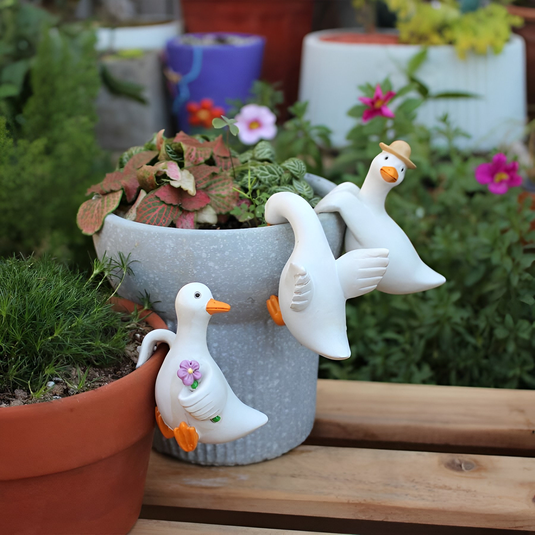 Cute Climbing Duck Flower Pot Pendant 3 Pieces Set