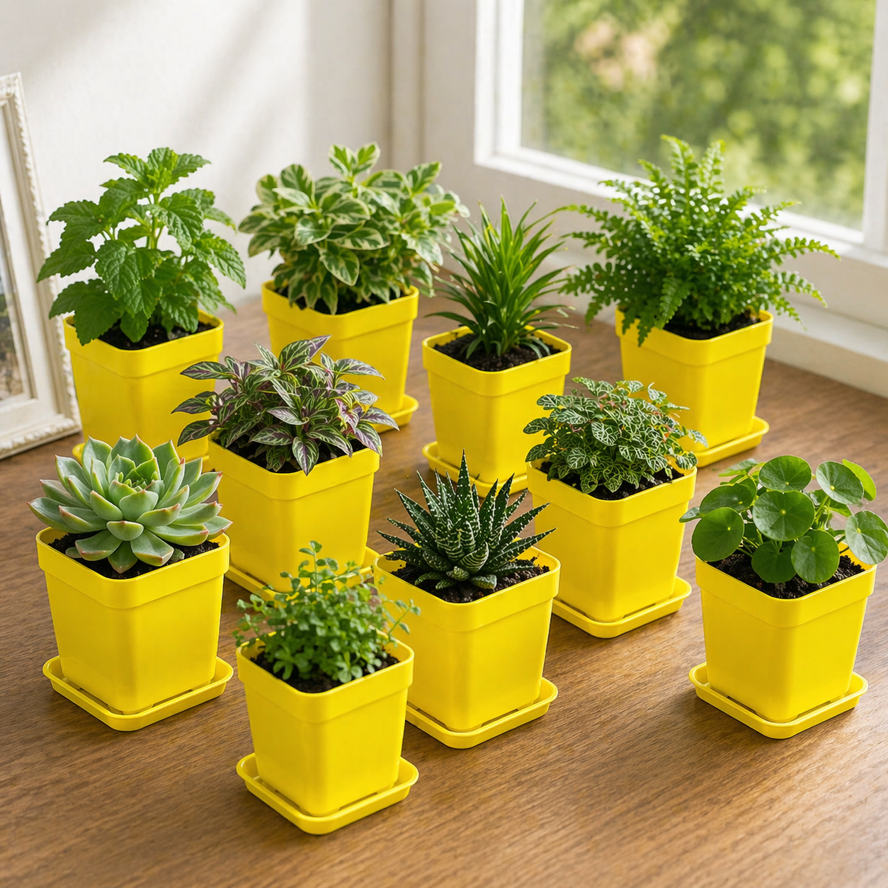 Mini Square Plant Pots With Trays 20 Piece Set For Succulents And Herbs