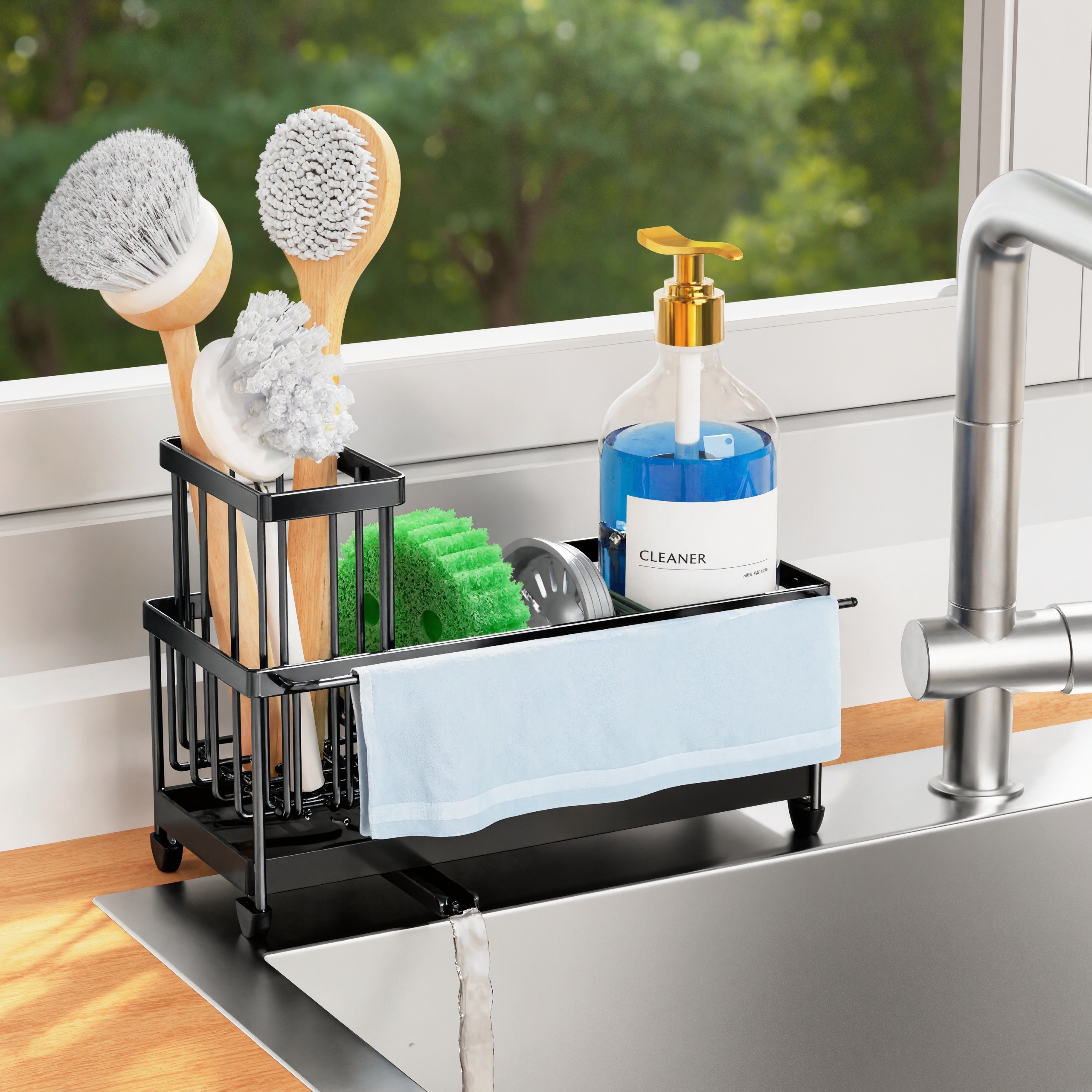 Sink Caddy Organizer With High Brush Holder