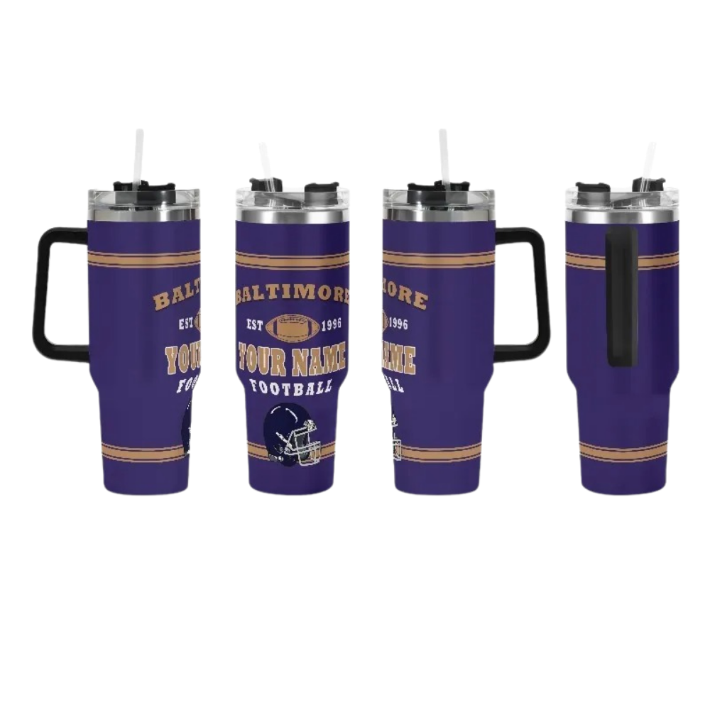40oz Baltimore Ravens Football Team Theme Personalized Stainless Steel Travel Tumbler