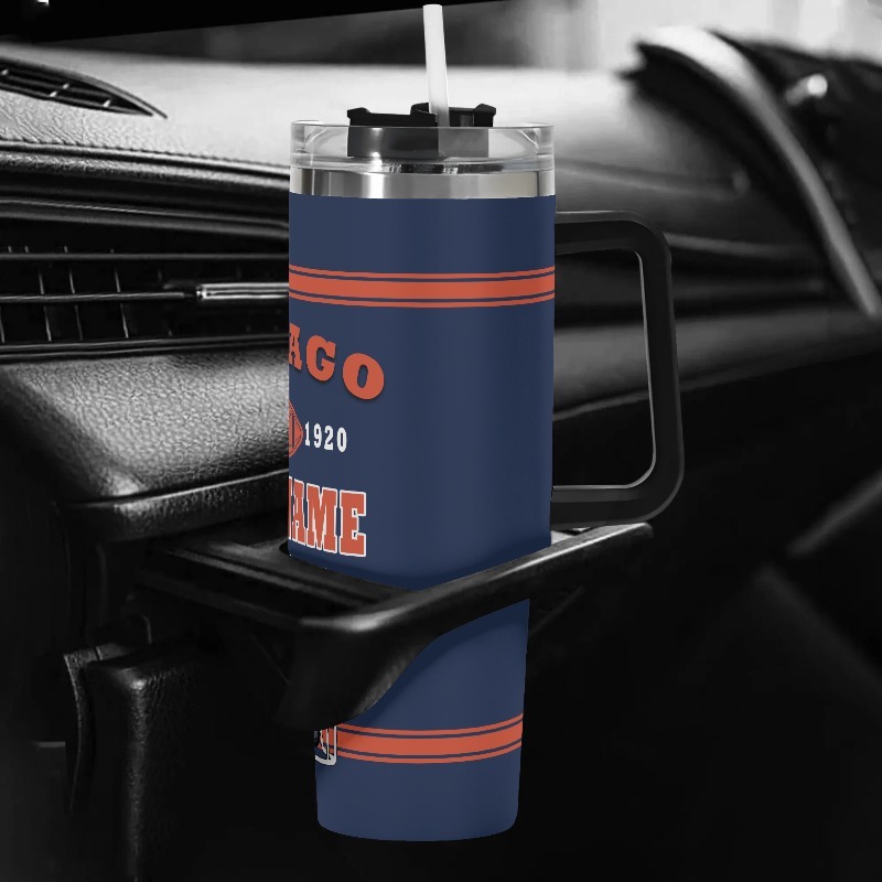 Chicago City Theme 40oz Stainless Steel Vacuum Insulated TumblerCustom Chicago Bears Football Team Themed Tumbler With Handle And Lid - Image 5