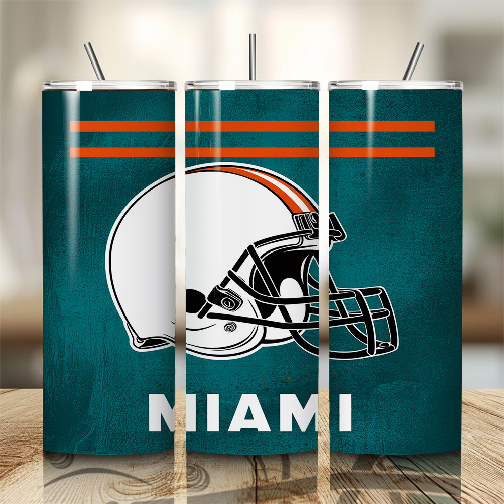 20oz Miami Football Design Stainless Steel TumblerMiami Dolphins Football Team Themed 20oz Travel Tumbler With Lid And Straw - Image 5