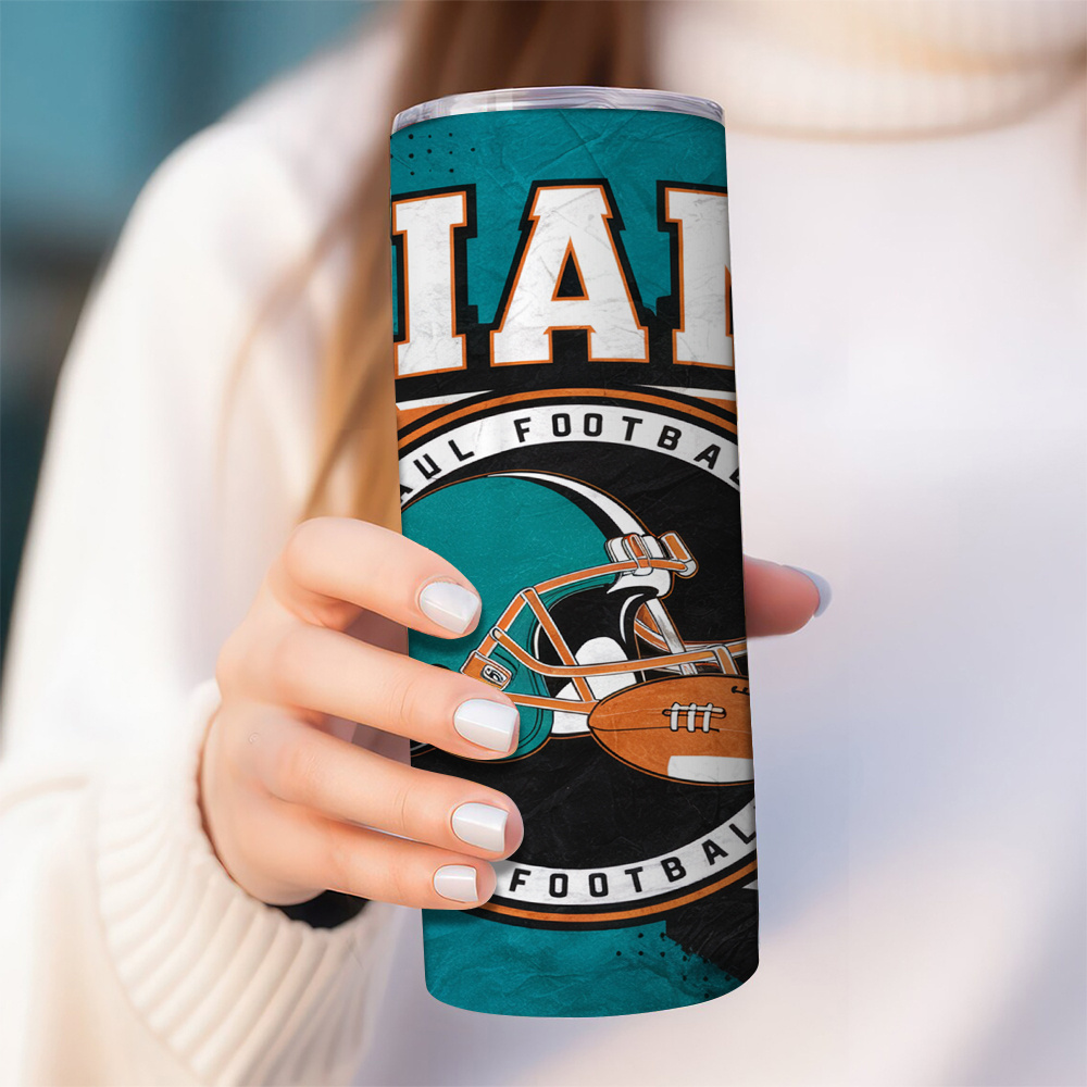 Miami Football 20oz Stainless Steel Tumbler with Lid And StrawMiami Dolphins Football Team Themed 20oz Tumbler With Insulated Design And Straw - Image 2