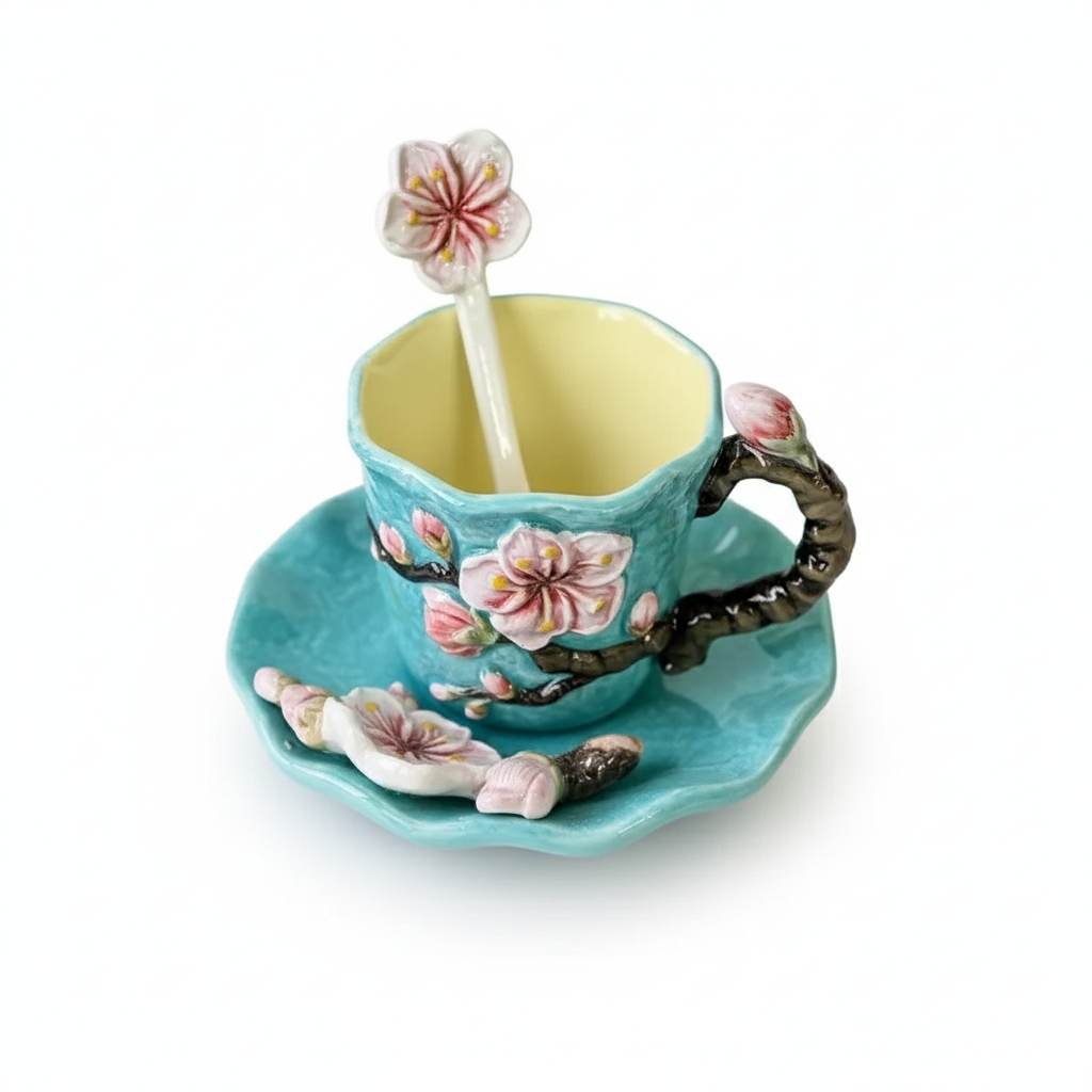 Ceramic Mug Set With Plate And SpoonCeramic Mug Set With Plate And Spoon - Image 4