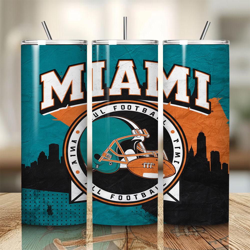 Miami Football 20oz Stainless Steel Tumbler with Lid And StrawMiami Dolphins Football Team Themed 20oz Tumbler With Insulated Design And Straw - Image 5
