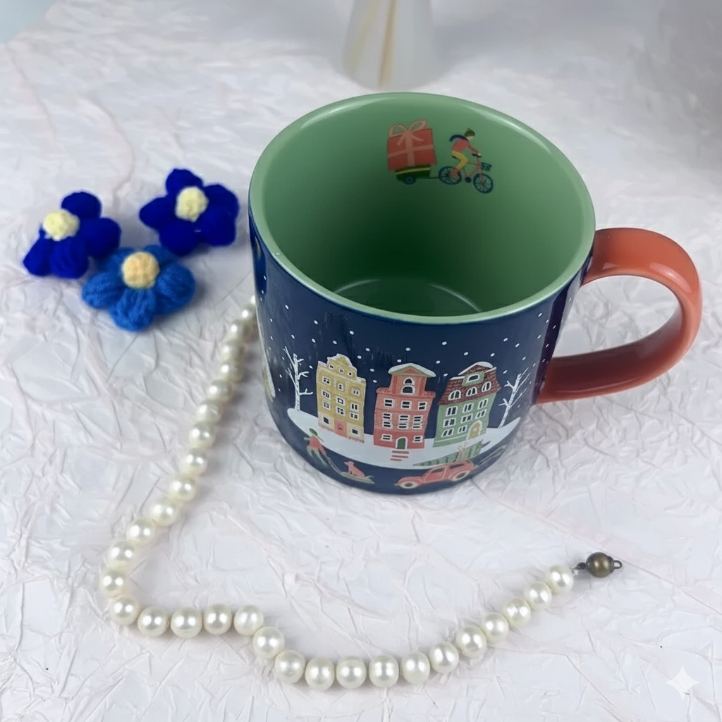 Christmas Tree Graffiti Ceramic MugChristmas Tree Ceramic Coffee Mug With Festive Town Design - Image 4