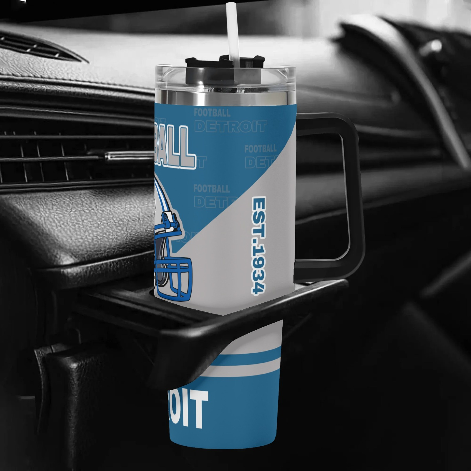 40oz Detroit Lions Football Themed Stainless Steel Travel Cup40oz Detroit Lions Football Themed Stainless Steel Travel Cup - Image 4