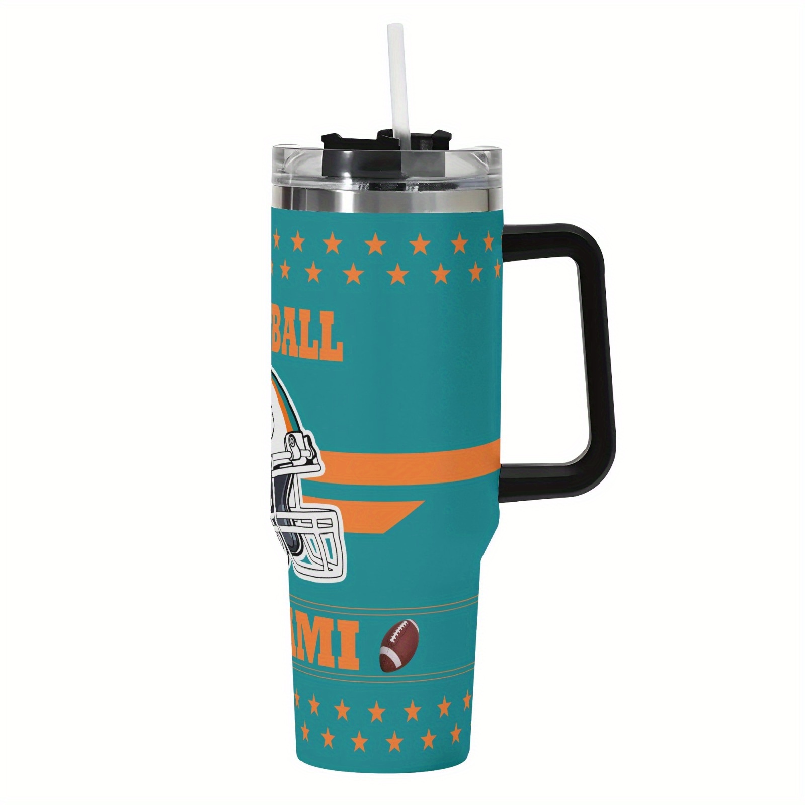 40oz Miami Dolphins Football Team Themed Stainless Steel Travel Tumbler40oz Miami Dolphins Football Team Themed Stainless Steel Travel Tumbler - Image 2