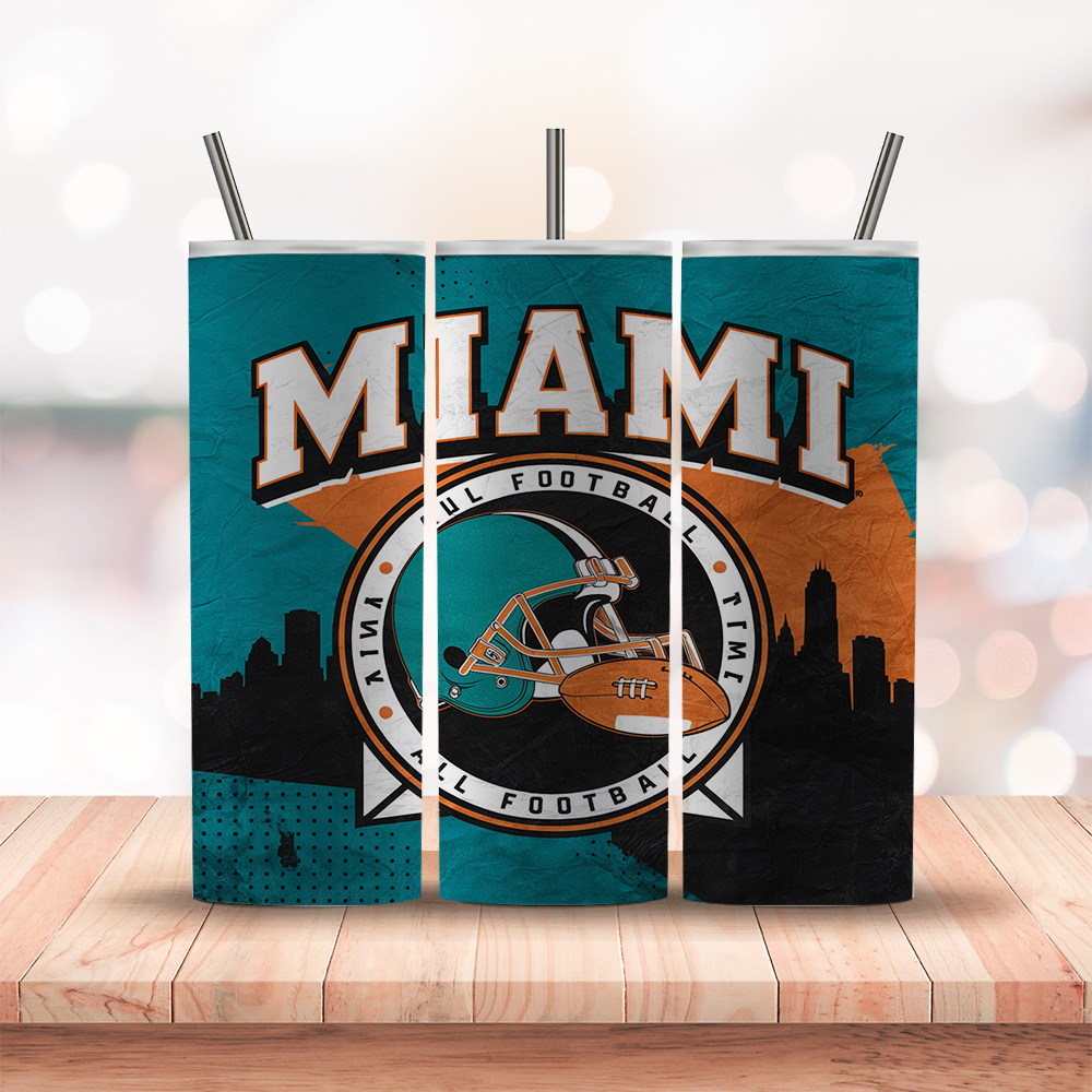 Miami Football 20oz Stainless Steel Tumbler with Lid And StrawMiami Dolphins Football Team Themed 20oz Tumbler With Insulated Design And Straw - Image 4