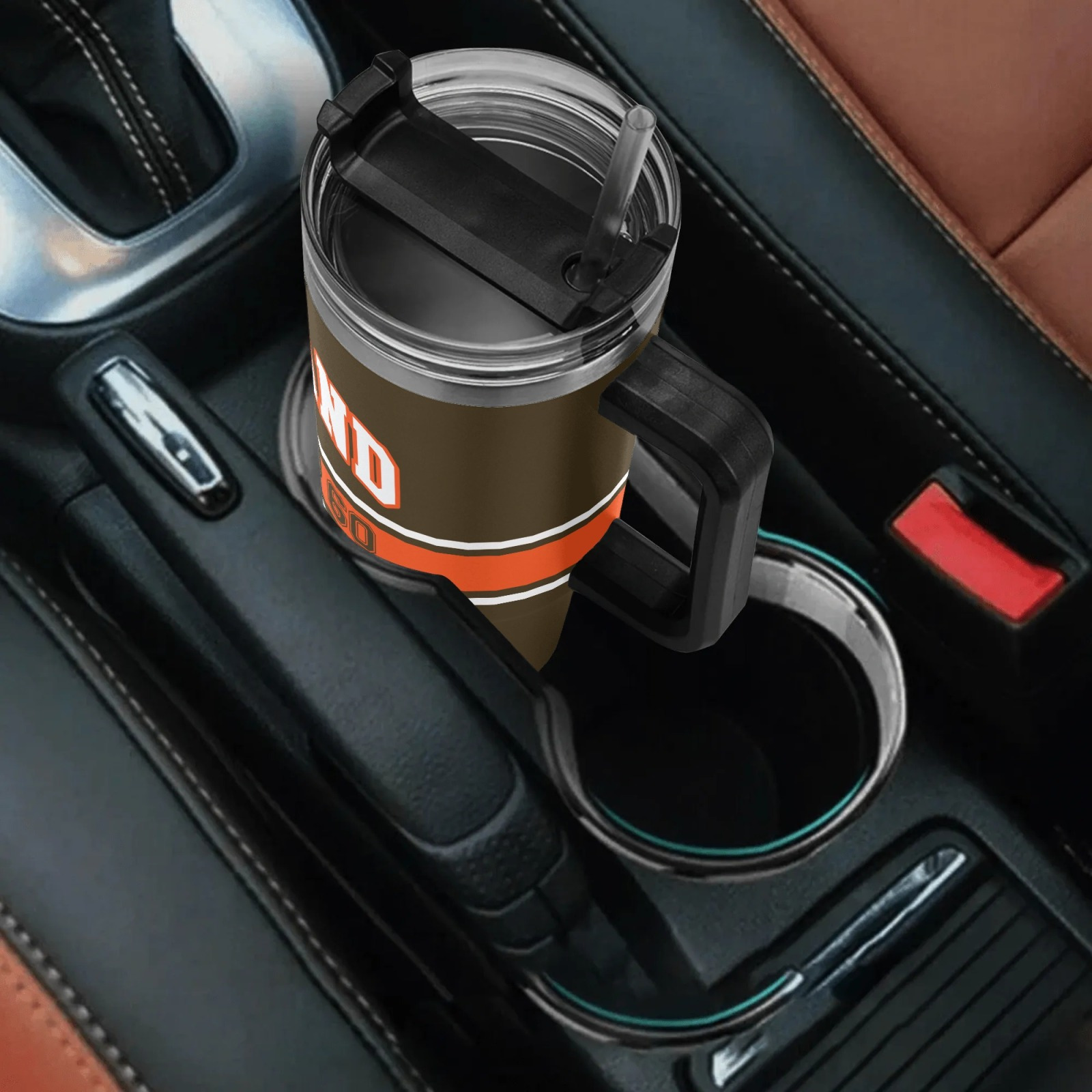 Cleveland Football 40 Ounce Insulated Tumbler with HandleCleveland Browns Football Themed 40oz Insulated Tumbler - Image 3