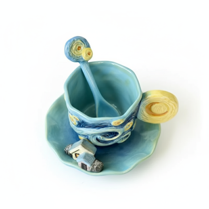 Ceramic Mug Set With Plate And Spoon