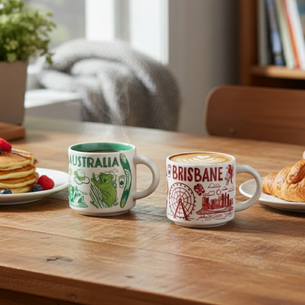 Australia And Brisbane Been There Demi Mug SetCity Theme Travel Illustration Ceramic Mini Mug Set - Image 4