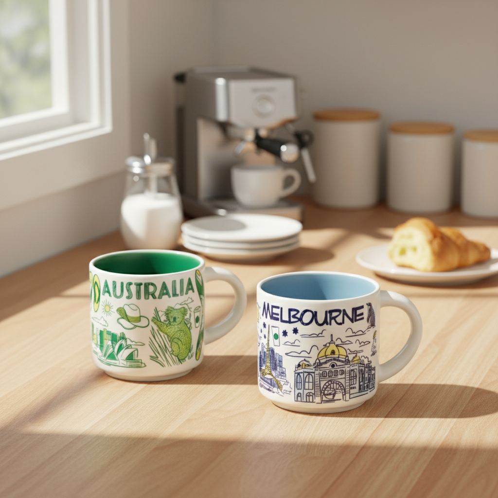 Australia And Melbourne Been Design Mug PairAustralia And Melbourne City Theme Mini Mug Set - Image 4