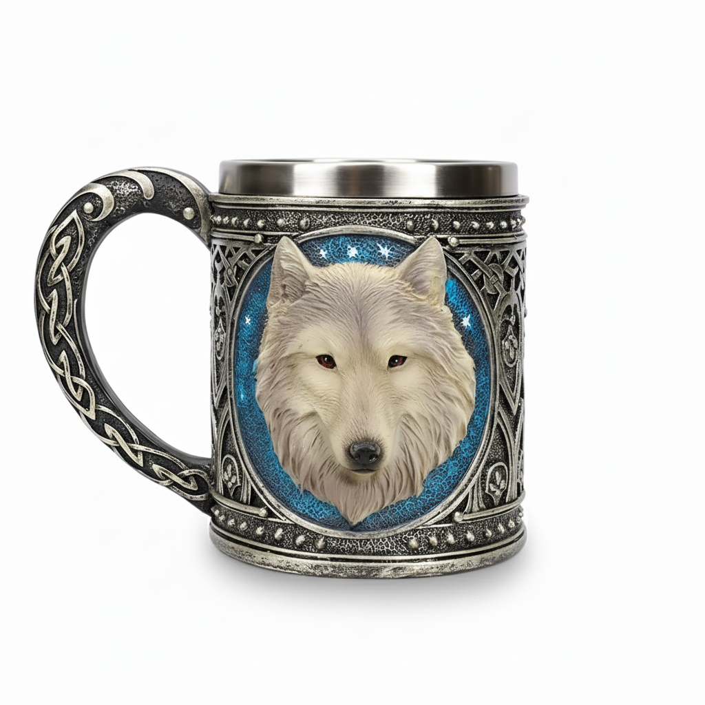 Celtic Tribe Wolf Magic Resin Mug with Stainless Steel RimCeltic Tribe Wolf Magic Resin Stainless Steel Rim Mug - Image 4