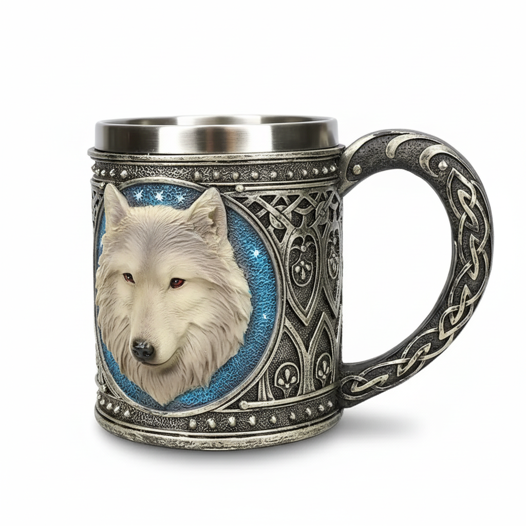 Celtic Tribe Wolf Magic Resin Mug with Stainless Steel Rim