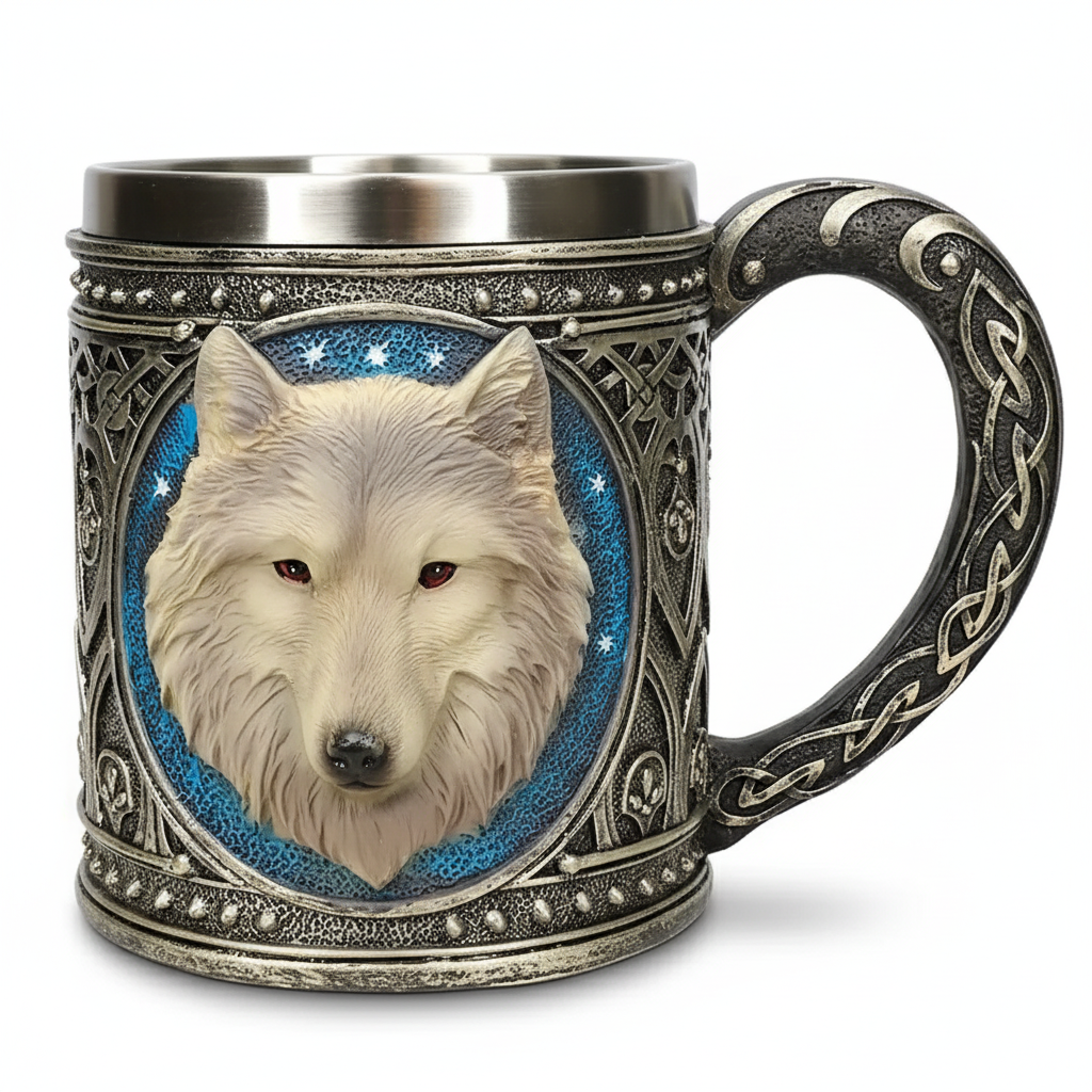 Celtic Tribe Wolf Magic Resin Mug with Stainless Steel Rim