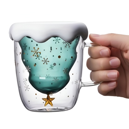 Christmas Glass Mug With Star And Snowflake Design