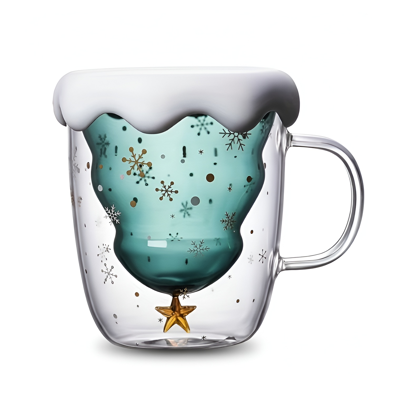 Christmas Glass Mug With Star And Snowflake Design