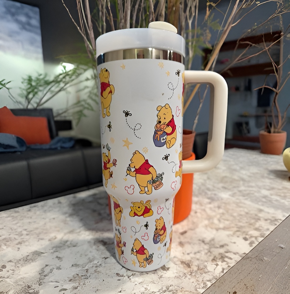 Classic Winnie The Pooh 40oz TumblerCartoon Printed 40oz Stainless Steel Travel Mug With Handle - Image 4